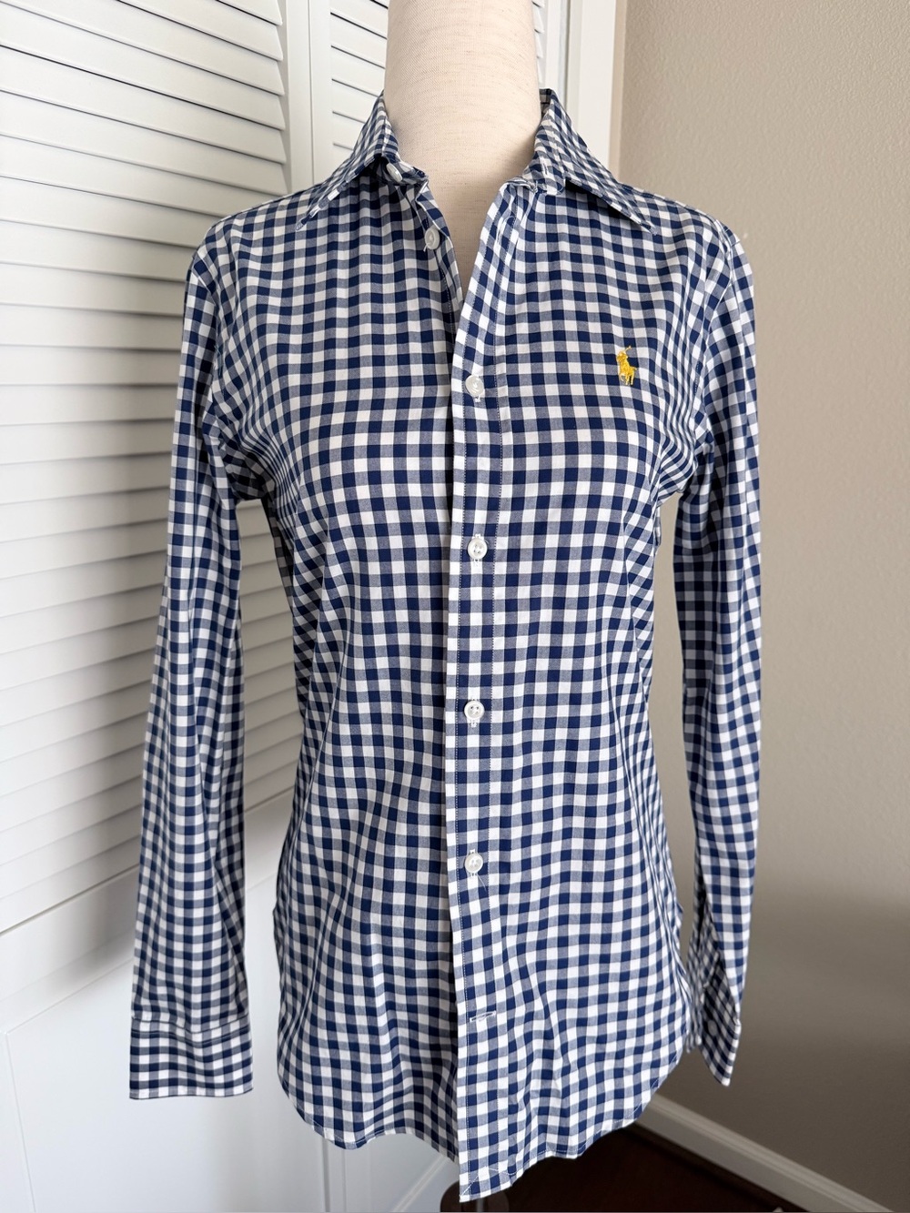 Ralph Lauren Women’s Blue & White Check Cotton Shirt Size 4 EUC